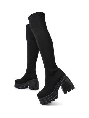 botas altas de punto con plataforma · negro