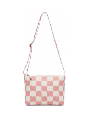 bolso cruzado a cuadros · blanco y rosa