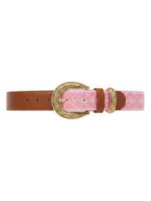 cinturón con hebilla dorada · marrón y rosa