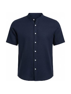 camisa de lino de manga corta · azul marino