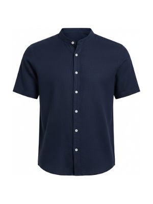 camisa de lino de manga corta · azul marino