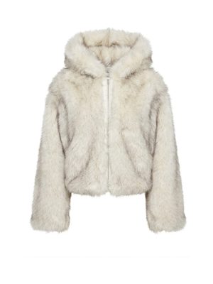 chaqueta de pelo sintético con capucha · blanco