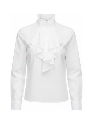blusa con cuello alto y volantes · blanco