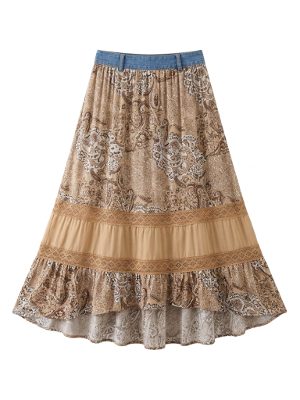 falda larga estampada de estilo bohemio · marrón