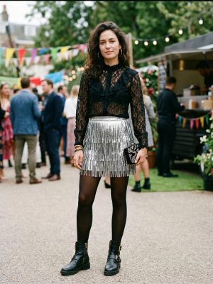 Silver metallic fringe mini skirt for festive nights