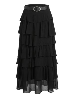 falda larga de volantes · negro