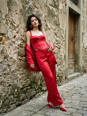 Red two piece set for making an entrance at parties
