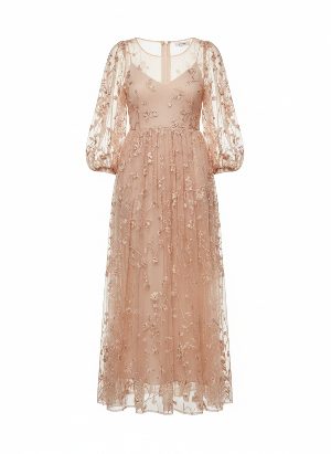 long embroidered tulle dress