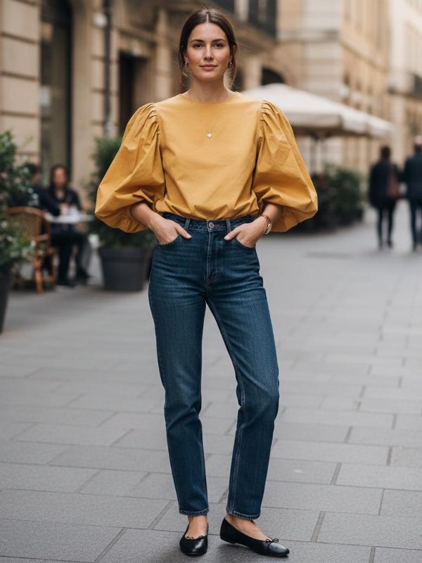 Estilo effortless: Mostaza, denim y bailarinas