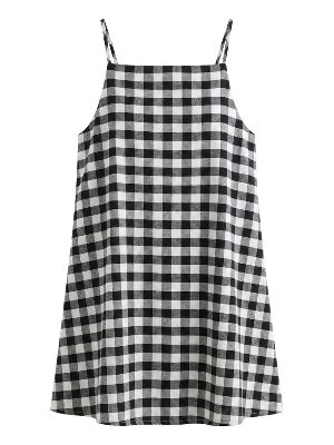 vestido corto de cuadros vichy blanco y negro · blanco, negro