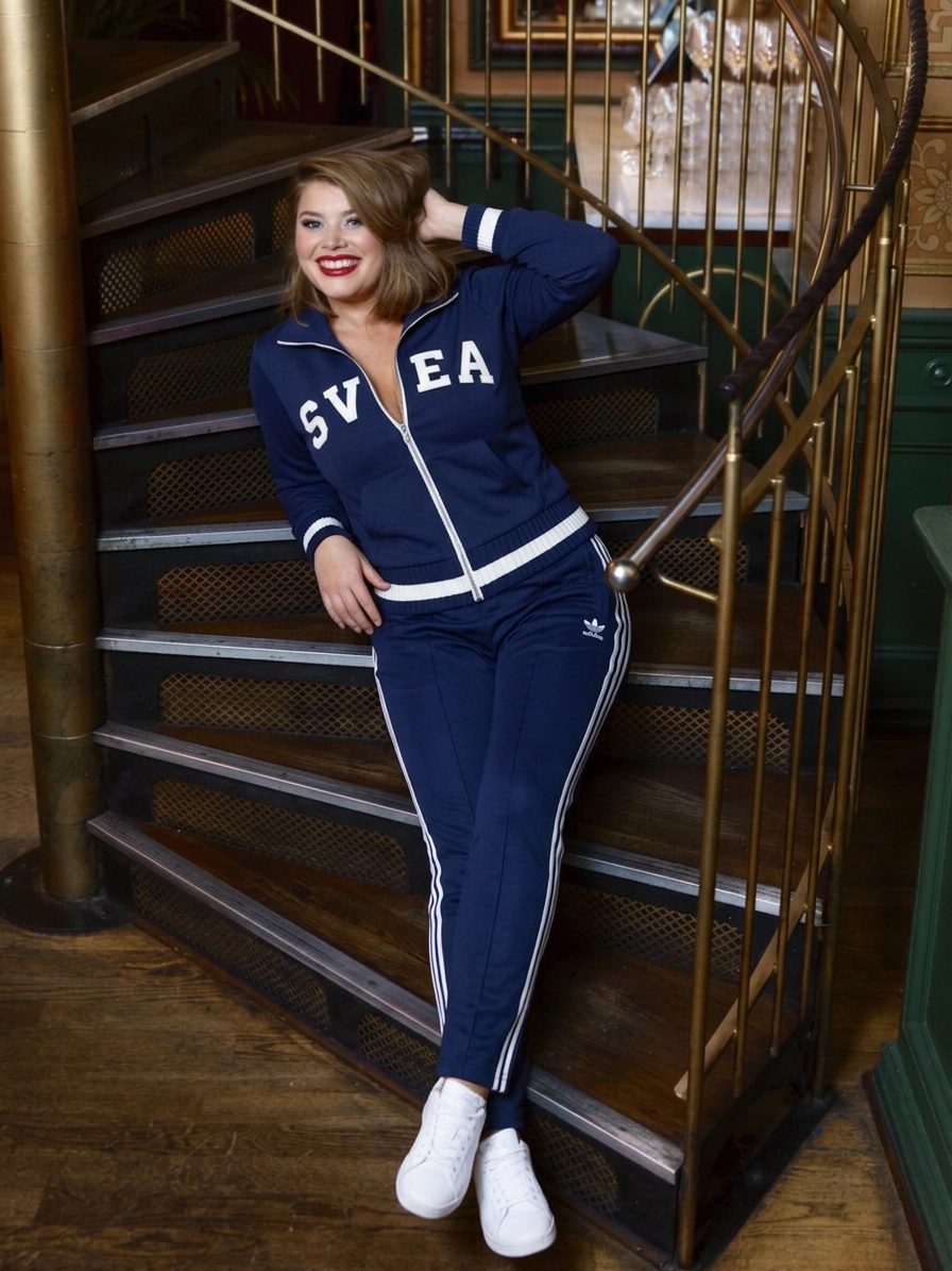 La modelo viste un conjunto deportivo azul marino con detalles en… · Outfit de Jimmy Nilssone