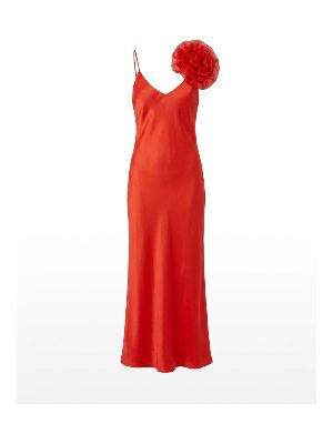 vestido largo rojo de tirantes con detalle floral · rojo