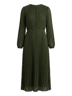 vestido midi plisado · verde oscuro