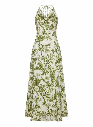 vestido largo halter con estampado botánico