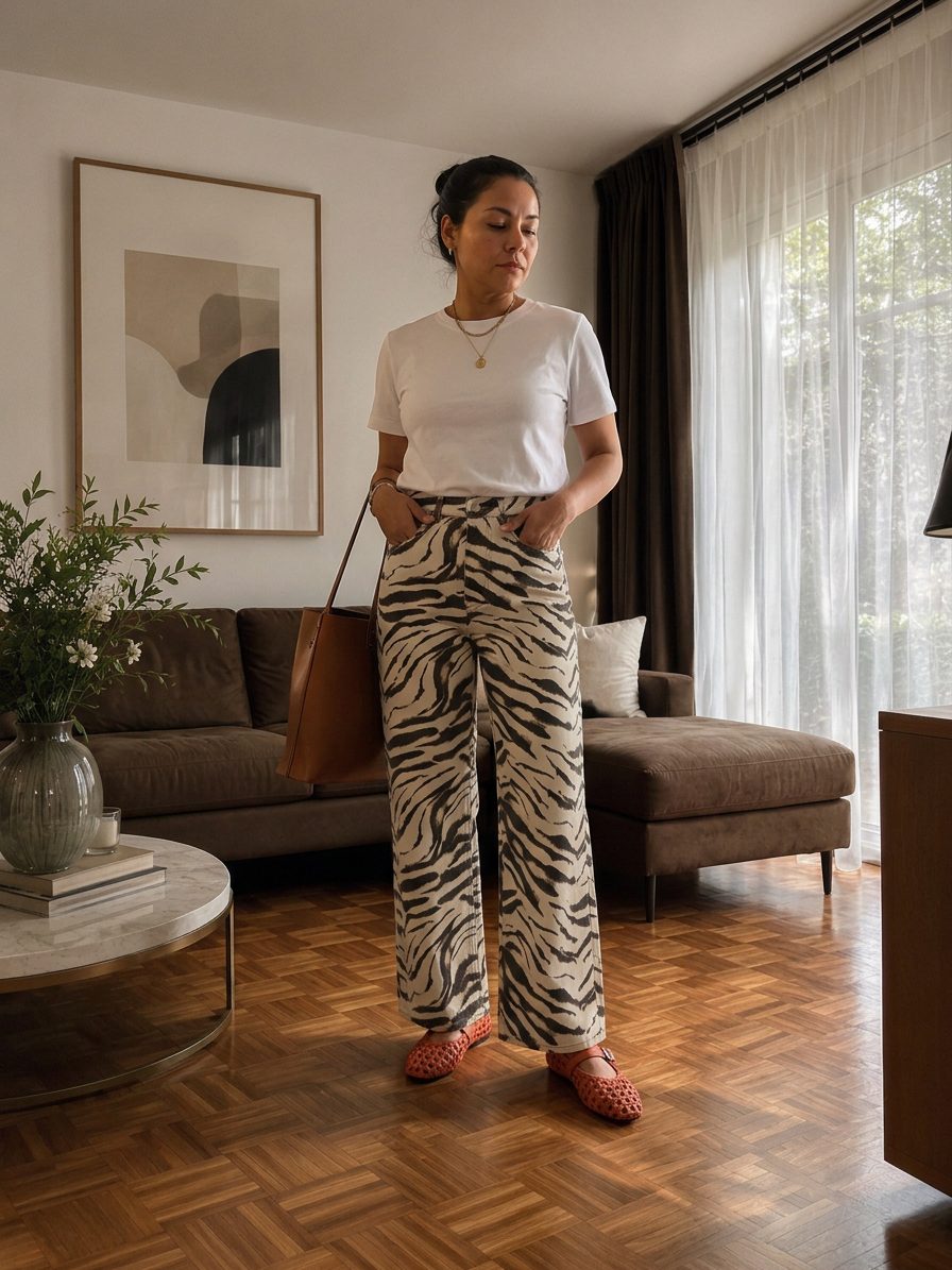 Una elegante mujer viste una clásica camiseta blanca de manga corta… · Outfit de Ale Arredondo