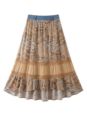 falda larga estampada de estilo bohemio · marrón