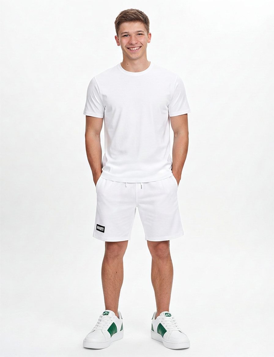 Este conjunto monocromático en blanco ofrece un estilo fresco y juvenil,… · Outfit de Nicolas López Roman