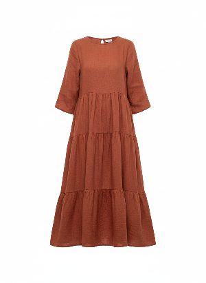 Long ruffled linen dress