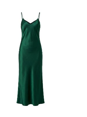 vestido largo de satén · verde