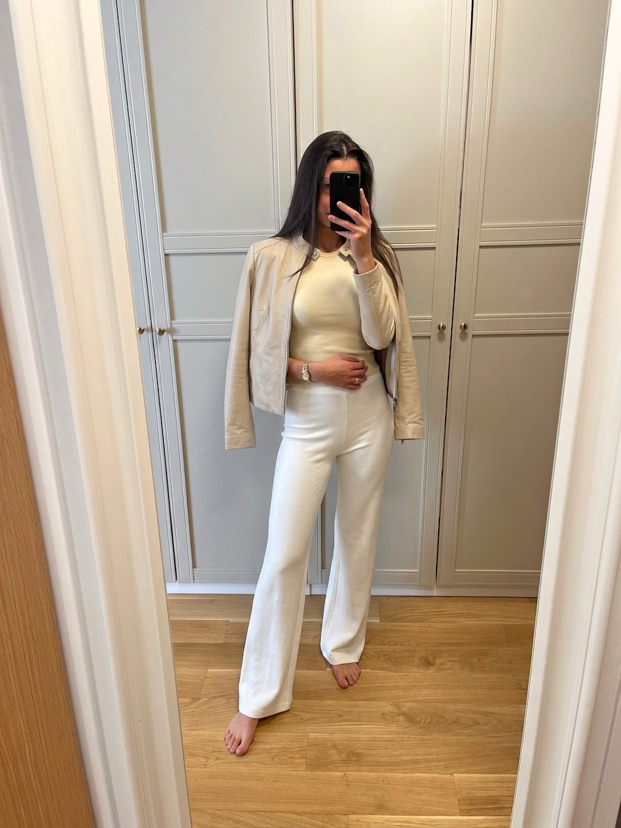 Un elegante conjunto monocromático en tonos claros que combina un top de… · Outfit de 6nvwwwbdwy