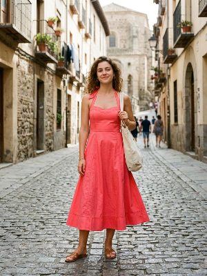The coral midi dress for warm summer days