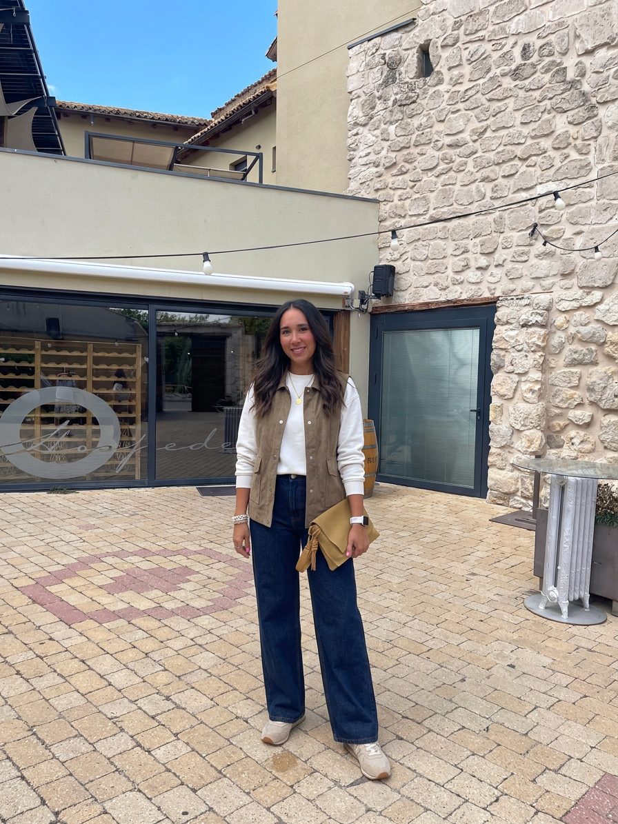 La persona luce un conjunto casual y moderno, compuesto por un chaleco… · Outfit de Paulina Arredondo