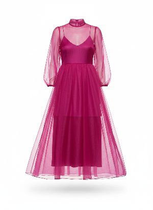 vestido midi vaporoso de organza