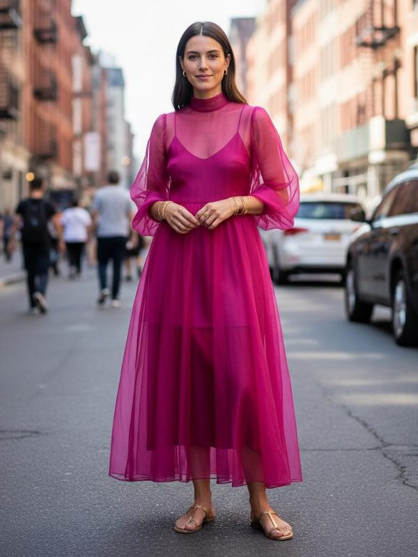 Fucsia Transparente: El Vestido Vaporoso que Enamora la Ciudad