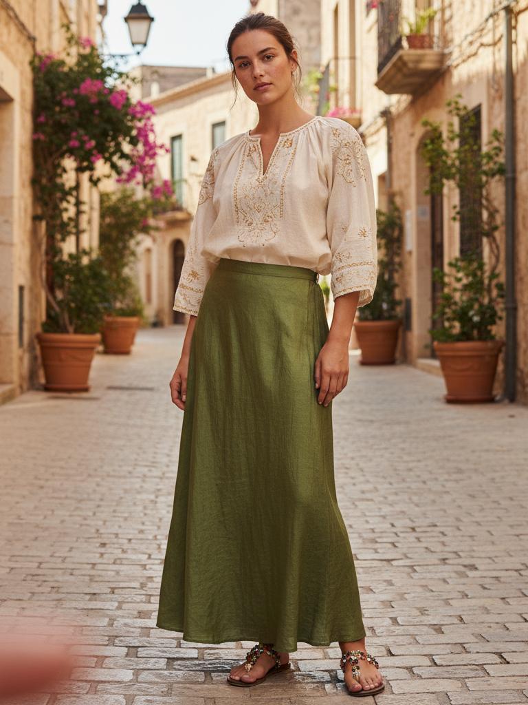 Silk Skirt & Embroidery: The Perfect Casual Harmony