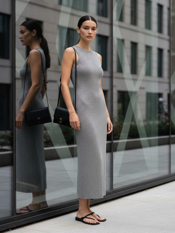 Urban Gleam: Metallic Knit Dress for Spring-Summer