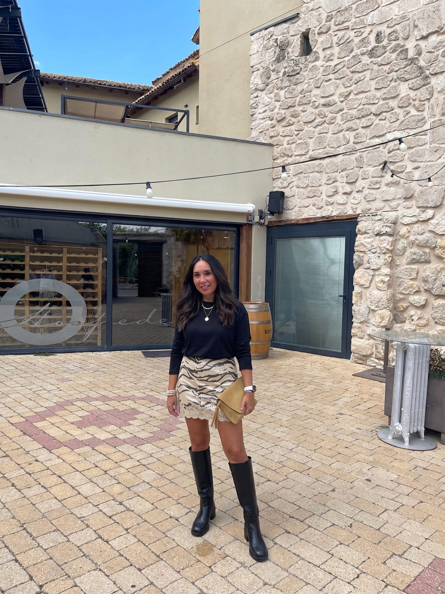 La usuaria viste un jersey negro liso de manga larga combinado con una… · Outfit de Paulina Arredondo