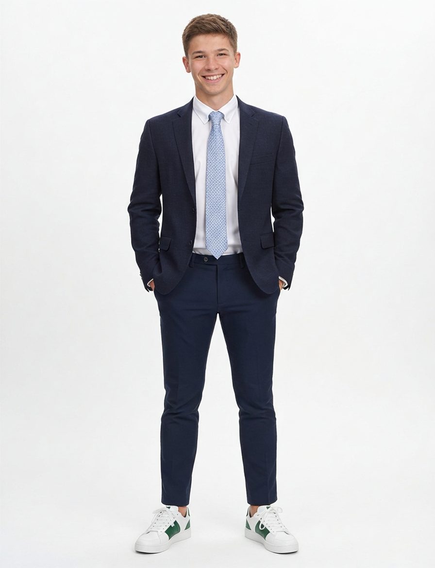 Saco de traje azul marino, pantalones de traje azul marino… · Outfit de Nicolas López Roman