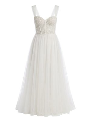 vestido de novia largo con corsé y tul