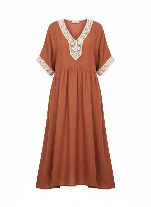 loose midi dress with crochet details