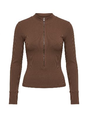 brown zip-up fitted top
