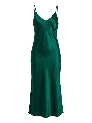 emerald green satin midi dress