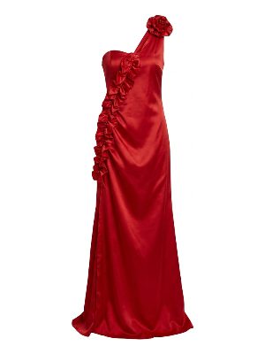 vestido largo asimétrico con volantes · rojo