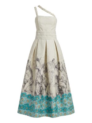 vestido largo de un solo hombro con estampado · crudo
