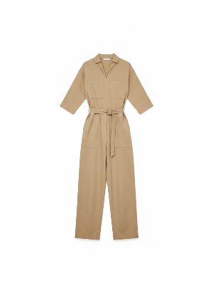 three-quarter sleeve belted jumpsuit