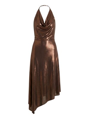 metallic halter midi dress
