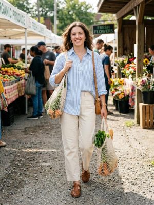 Blue and white striped shirt for spring shopping days