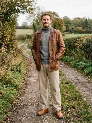 Chaqueta de cuero marrón para tus escapadas de campo