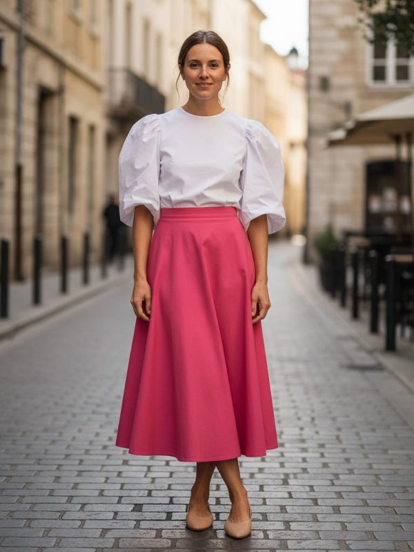 Effortless Chic: Puffy Sleeves Meet Fuchsia Flair