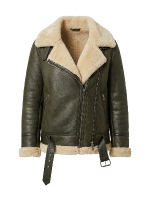 chaqueta de cuero con borreguito · verde
