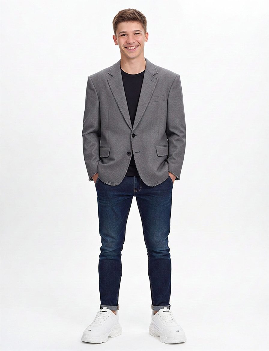 Este es un atuendo juvenil y moderno que combina un blazer gris de corte… · Outfit de Nicolas López Roman