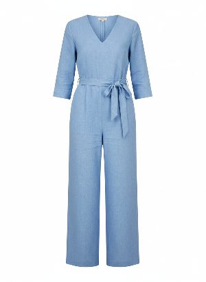 linen jumpsuit with waist tie