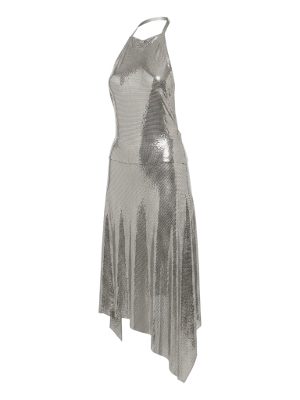metallic mesh asymmetric midi skirt