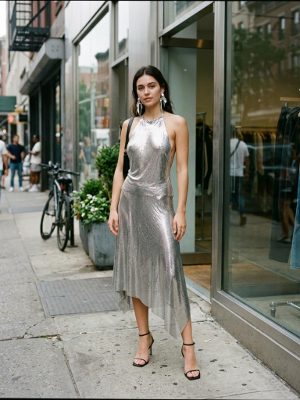 Silver metallic mesh halter top for unforgettable night parties