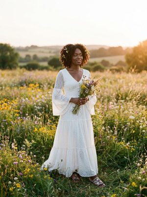 Vestido largo de encaje blanco para tus tardes de primavera