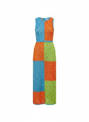 patchwork crochet midi dress